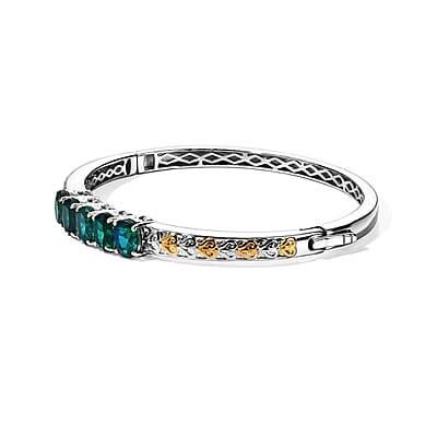 EverTrue Peacock Quartz (Triplet) 6.70 ctw Peacock Paradise Bangle Bracelet in 18K YG Plated and Platinum Bond (6.50 In)