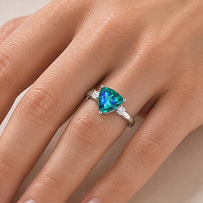 EverTrue Peacock Quartz (Triplet) and Moissanite 4.00 ctw Peacock Crown Ring in Platinum Bond (Size 6.0)