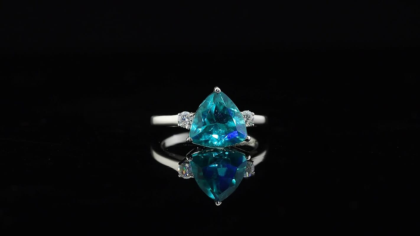 EverTrue Peacock Triplet Quartz ,  Moissanite  Main Stone With Side Stone Ring in Platinum Bond (Size 7.0) 3.68 ctw