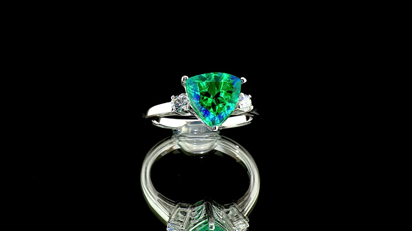 EverTrue Peacock Triplet Quartz ,  Moissanite  Main Stone With Side Stone Ring in Platinum Bond (Size 7.0) 3.68 ctw