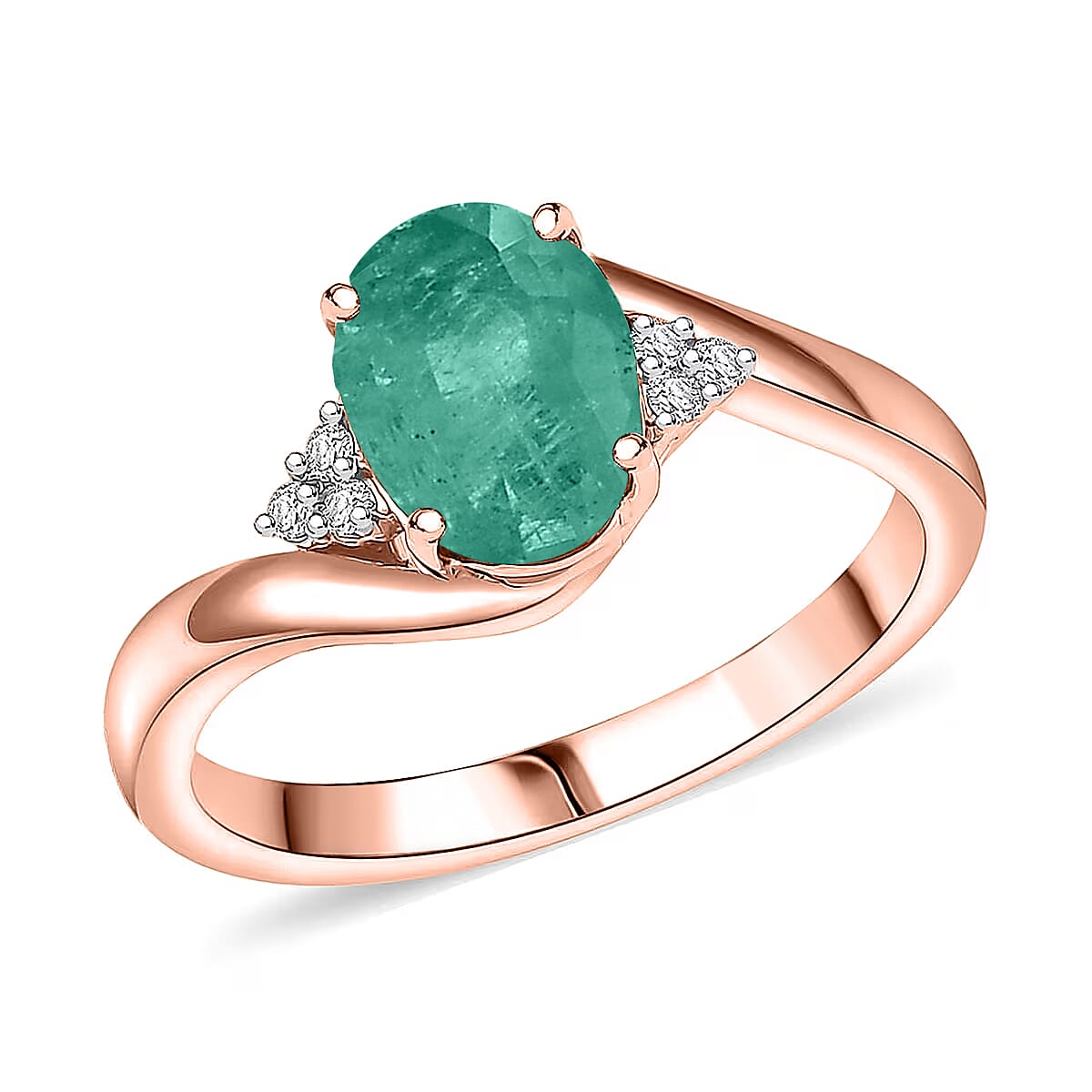 Premium Kagem Zambian Emerald and Diamond 2.00 ctw Ring in 18K Vermeil Rose Gold Over Sterling Silver (Size 10.0)