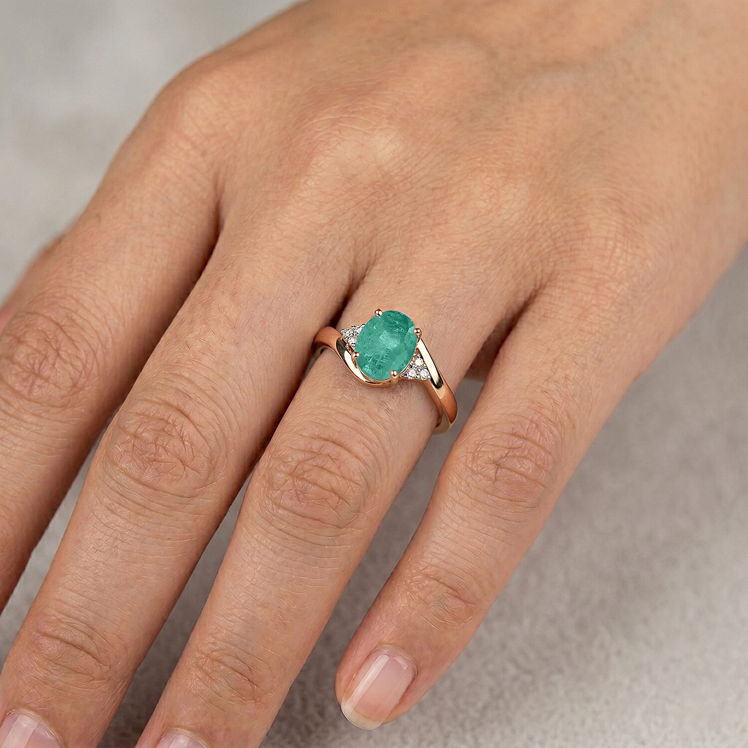 Premium Kagem Zambian Emerald and Diamond 2.00 ctw Ring in 18K Vermeil Rose Gold Over Sterling Silver (Size 10.0)