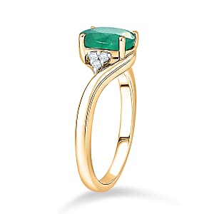 Premium Kagem Zambian Emerald and Diamond 2.00 ctw Ring in 18K Vermeil Yellow Gold Over Sterling Silver (Size 11.0)