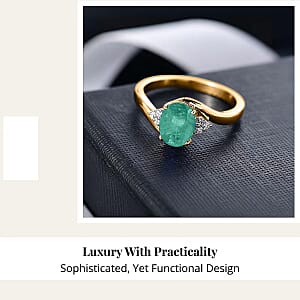 Premium Kagem Zambian Emerald and Diamond 2.00 ctw Ring in 18K Vermeil Yellow Gold Over Sterling Silver (Size 5.5)