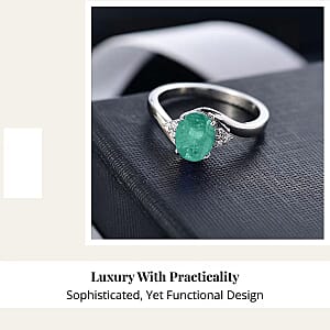 Premium Kagem Zambian Emerald and Diamond 2.00 ctw Ring in Rhodium Over Sterling Silver (Size 6.0)