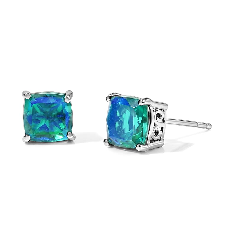 EverTrue Peacock Quartz (Triplet) 3.60 ctw Stud Earrings in Platinum Bond