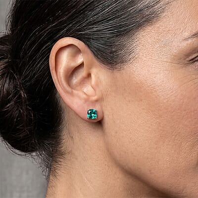 EverTrue Peacock Quartz (Triplet) 3.60 ctw Stud Earrings in Platinum Bond