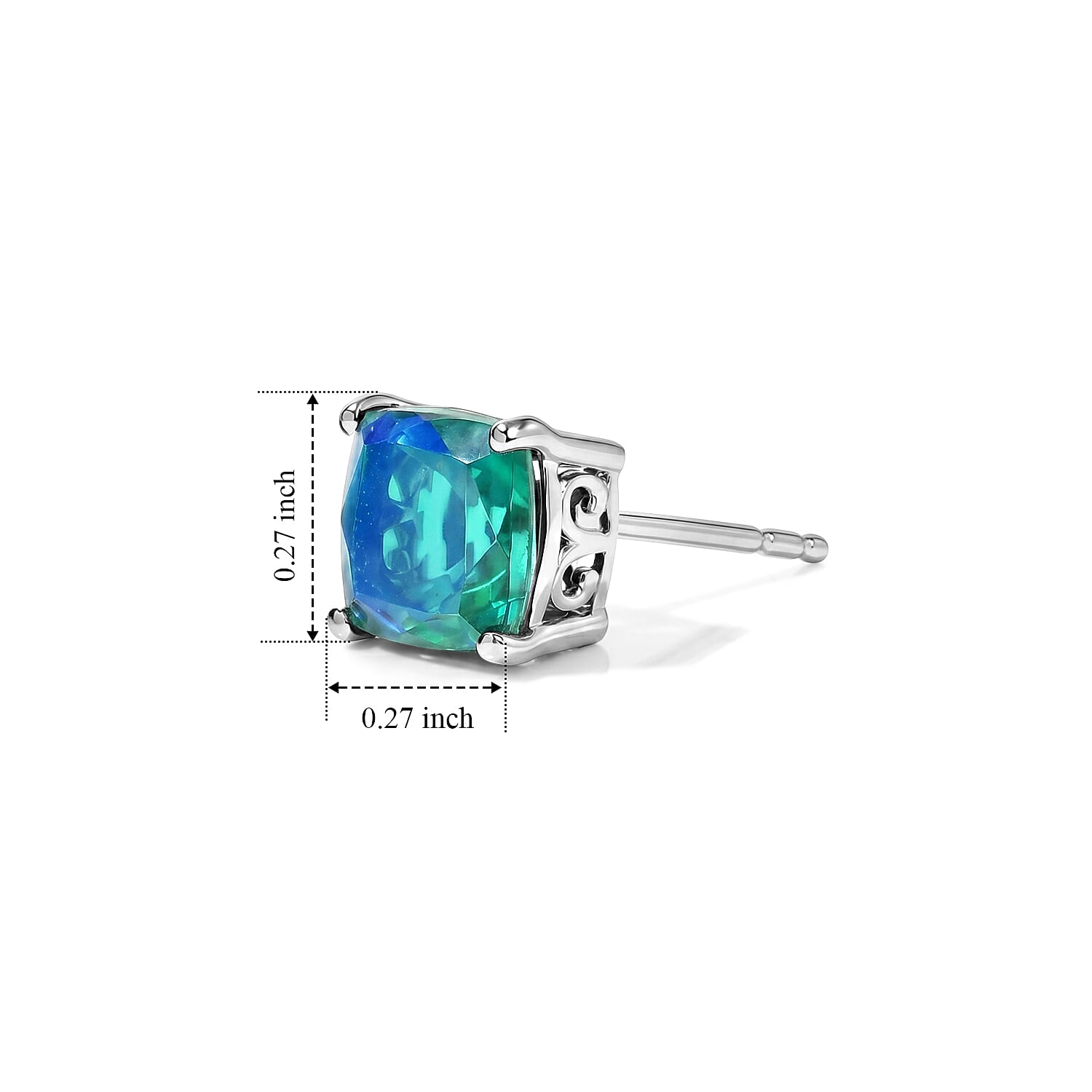 EverTrue Peacock Quartz (Triplet) 3.60 ctw Solitaire Stud Earrings in Platinum Bond