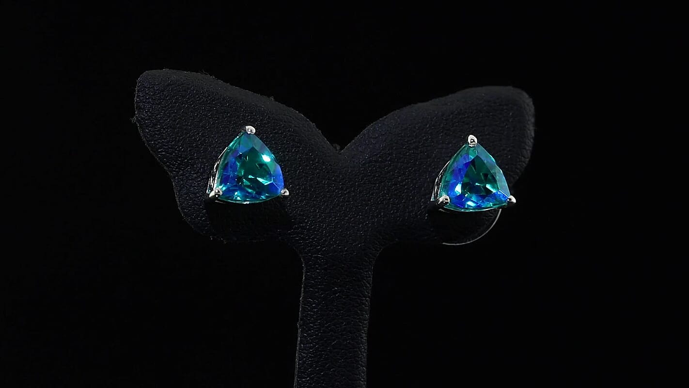 EverTrue Peacock Quartz Stud Earrings in Platinum Bond 2.80 ctw