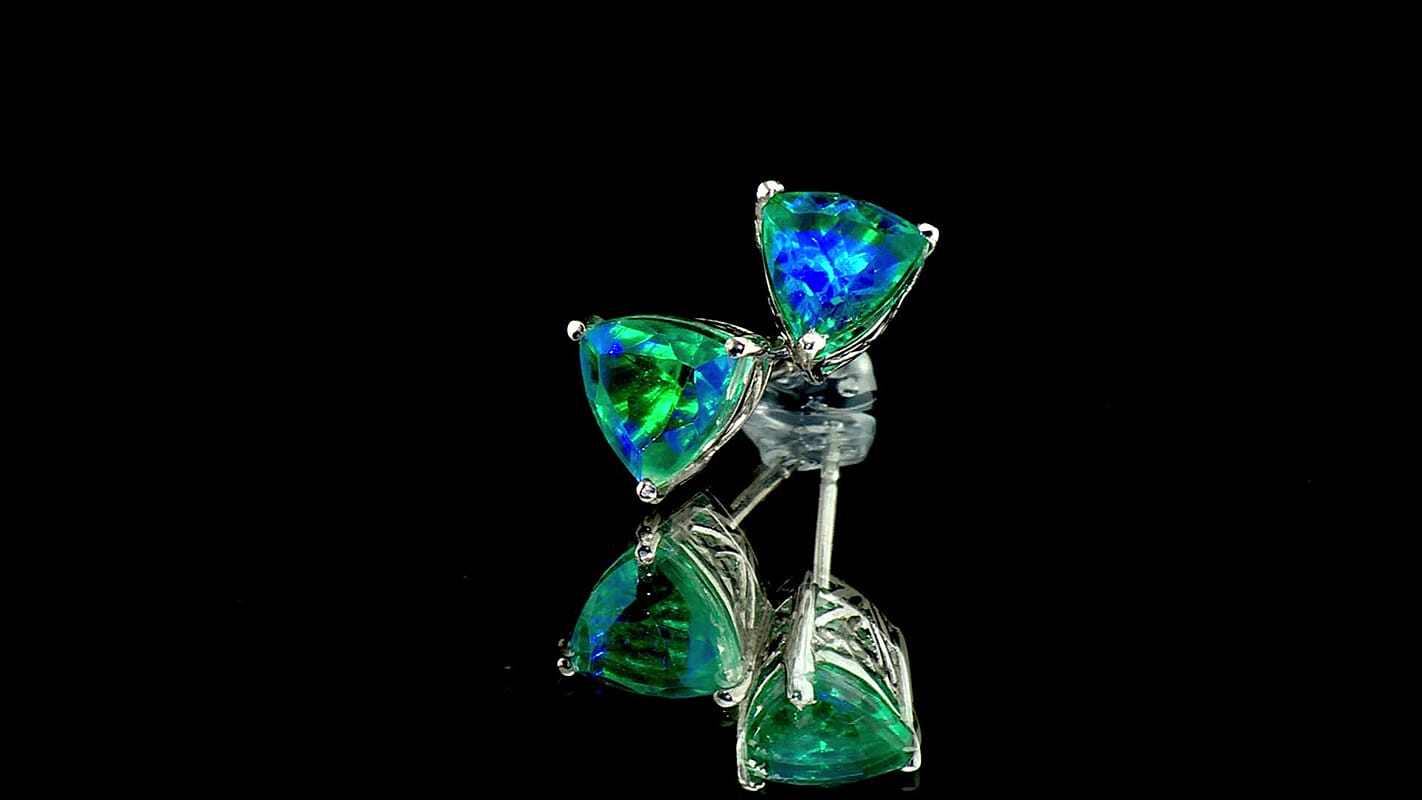 EverTrue Peacock Quartz Stud Earrings in Platinum Bond 2.80 ctw