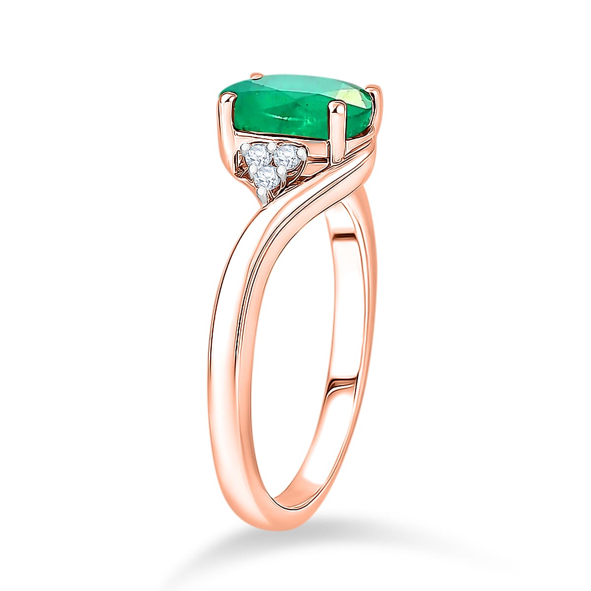 AAAA Kagem Zambian Emerald and Diamond 2.00 ctw Ring in 18K Vermeil Rose Gold Over Sterling Silver (Size 11.0) image number 3