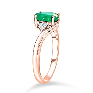 AAAA Kagem Zambian Emerald and Diamond 2.00 ctw Ring in 18K Vermeil Rose Gold Over Sterling Silver (Size 6.5)
