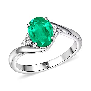 AAAA Kagem Zambian Emerald and Diamond 2.00 ctw Ring in Rhodium Over Sterling Silver (Size 4.0)