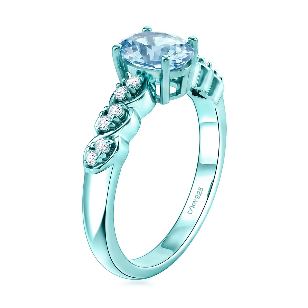 D'Joy Premium Cambodian Blue Zircon and Moissanite 1.50 ctw Ocean Ripple Ring in Blue E-coat Sterling Silver (Size 10.0) image number 1