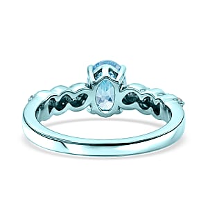 D'Joy Premium Cambodian Blue Zircon and Moissanite 1.50 ctw Ocean Ripple Ring in Blue E-coat Sterling Silver (Size 10.0)