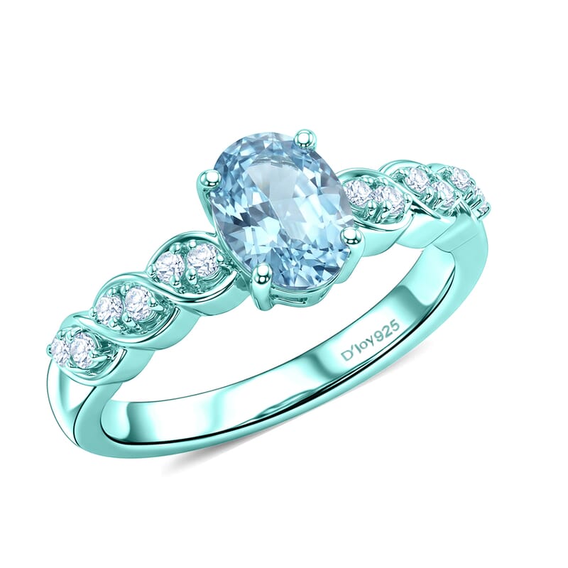 D'Joy Premium Cambodian Blue Zircon and Moissanite 1.50 ctw Ocean Ripple Ring in Blue E-coat Sterling Silver (Size 5.0)