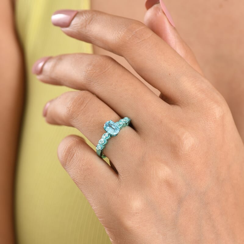 D'Joy Premium Cambodian Blue Zircon and Moissanite 1.50 ctw Ocean Ripple Ring in Blue E-coat Sterling Silver (Size 5.0)