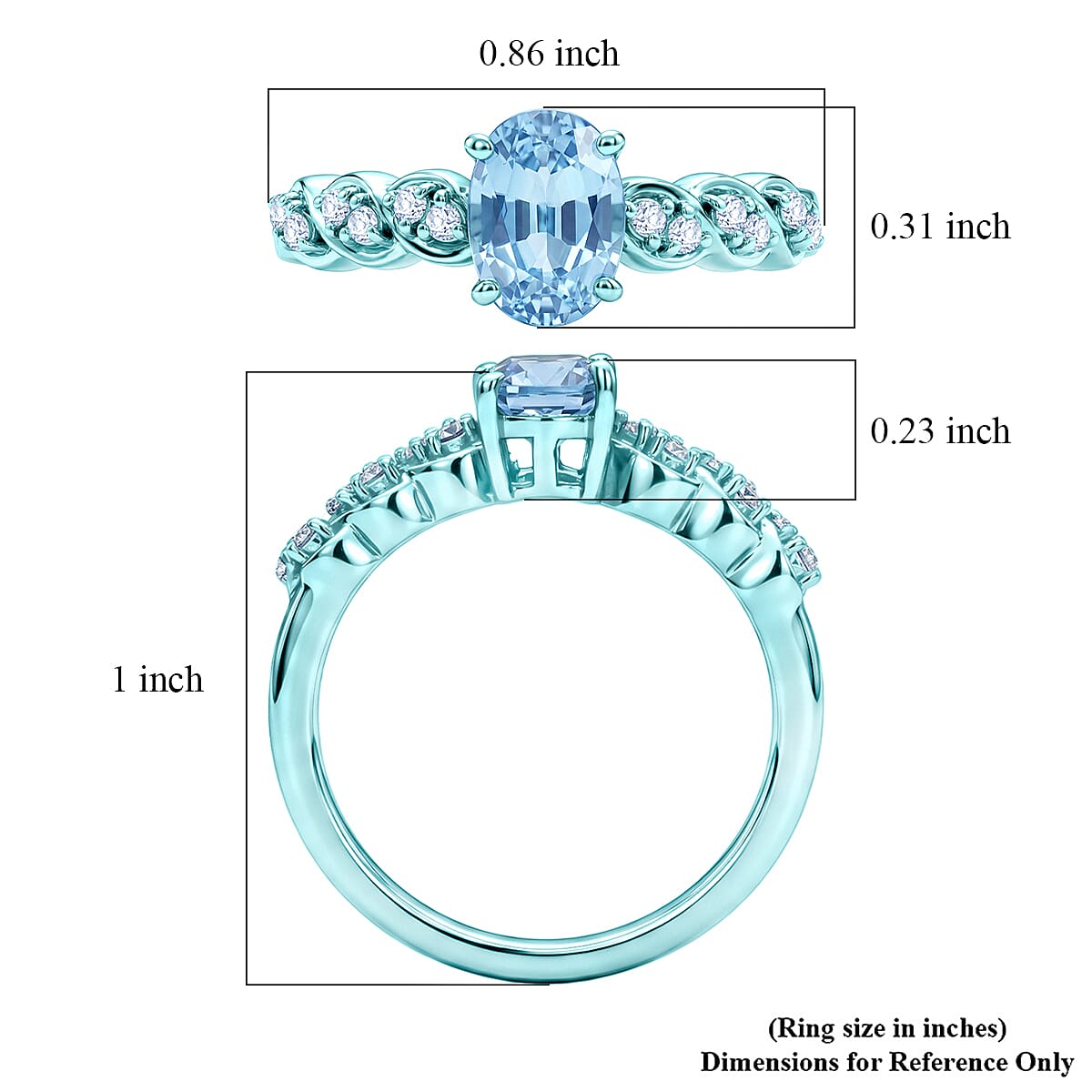 D'Joy Premium Cambodian Blue Zircon and Moissanite 1.50 ctw Ocean Ripple Ring in Blue E-coat Sterling Silver (Size 5.0) image number 5