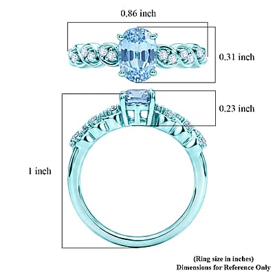D'Joy Premium Cambodian Blue Zircon and Moissanite 1.50 ctw Ocean Ripple Ring in Blue E-coat Sterling Silver (Size 5.0)