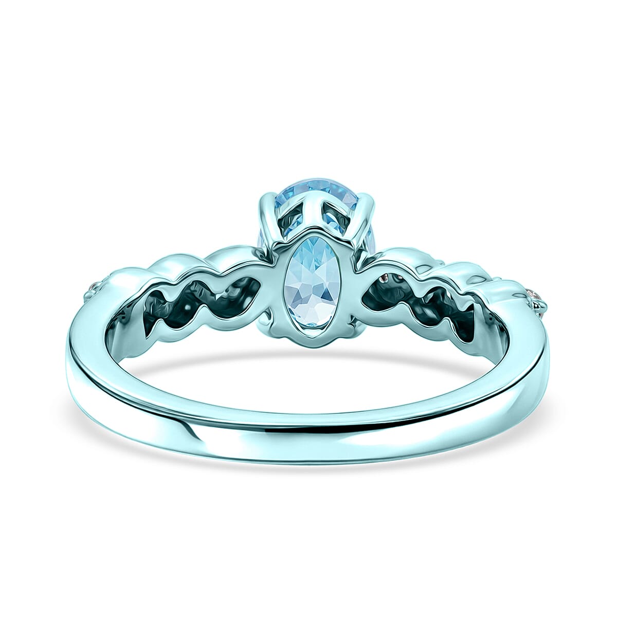 D'Joy Premium Cambodian Blue Zircon and Moissanite 1.50 ctw Ocean Ripple Ring in Blue E-coat Sterling Silver (Size 6.0)