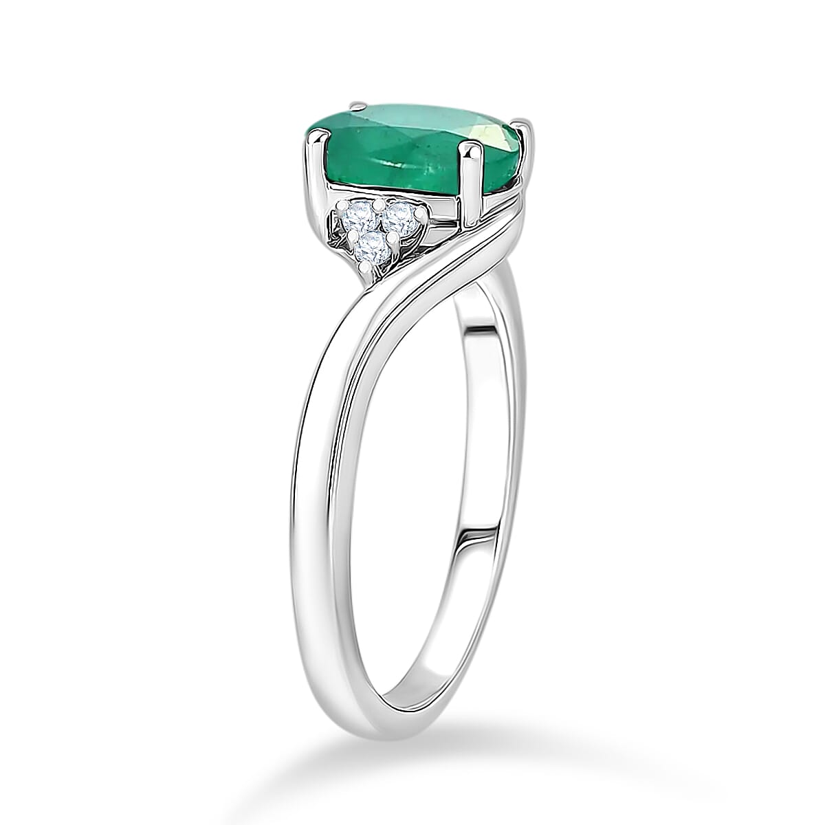 Premium Kagem Zambian Emerald and Diamond I2 2.00 ctw Ring in 10K White Gold (Size 9.5) image number 3