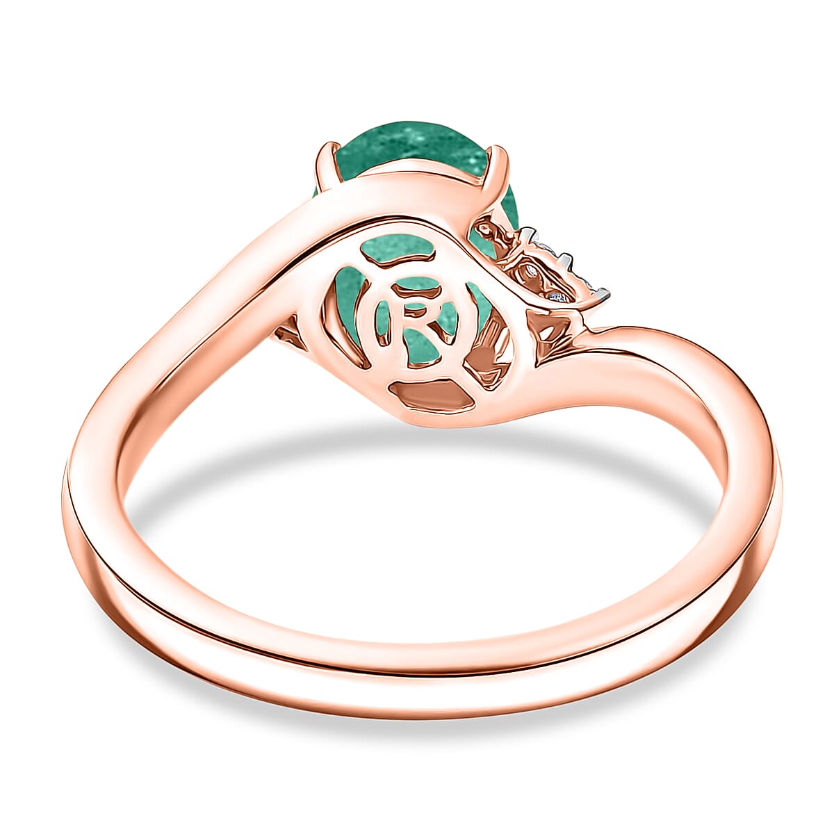 Premium Kagem Zambian Emerald and Diamond I2 2.00 ctw Ring in 10K Rose Gold (Size 5.5) image number 4