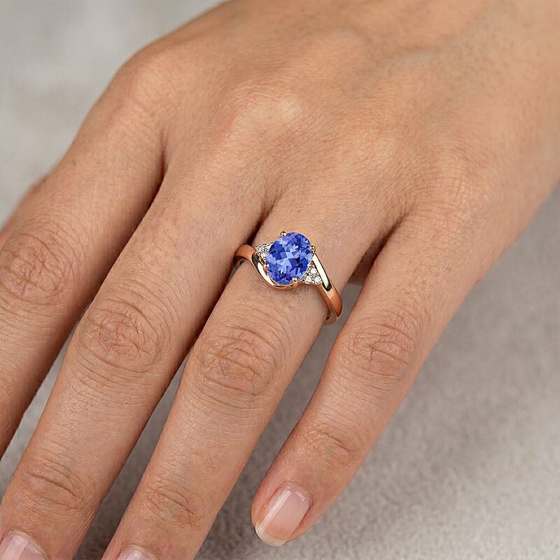 Premium Tanzanite and Diamond 2.10 ctw Ring in 18K Vermeil Rose Gold Over Sterling Silver (Size 10)