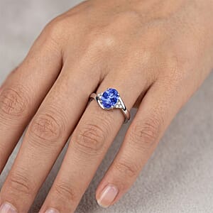 Premium Tanzanite and Diamond 2.10 ctw Ring in Rhodium Over Sterling Silver (Size 11.5)