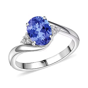 Premium Tanzanite and Diamond 2.10 ctw Ring in Rhodium Over Sterling Silver (Size 6.5)
