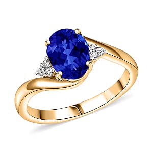 AAAA Tanzanite and Diamond 2.10 ctw Ring in 18K Vermeil Yellow Gold Over Sterling Silver (Size 10.0)