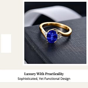AAAA Tanzanite and Diamond 2.10 ctw Ring in 18K Vermeil Yellow Gold Over Sterling Silver (Size 6.5)
