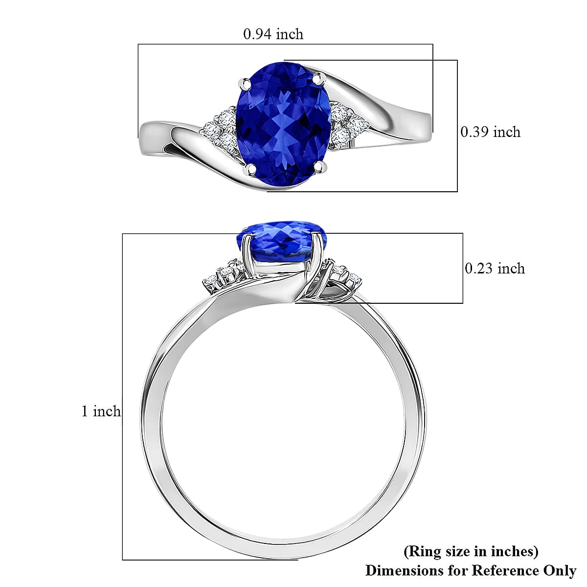 AAAA Tanzanite and Diamond 2.10 ctw Ring in Rhodium Over Sterling Silver (Size 8.5) image number 5