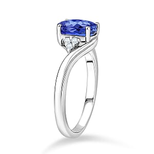 Premium Tanzanite and Diamond I1 2.10 ctw Ring in 14K White Gold (Size 4.5) 4.20 Grams
