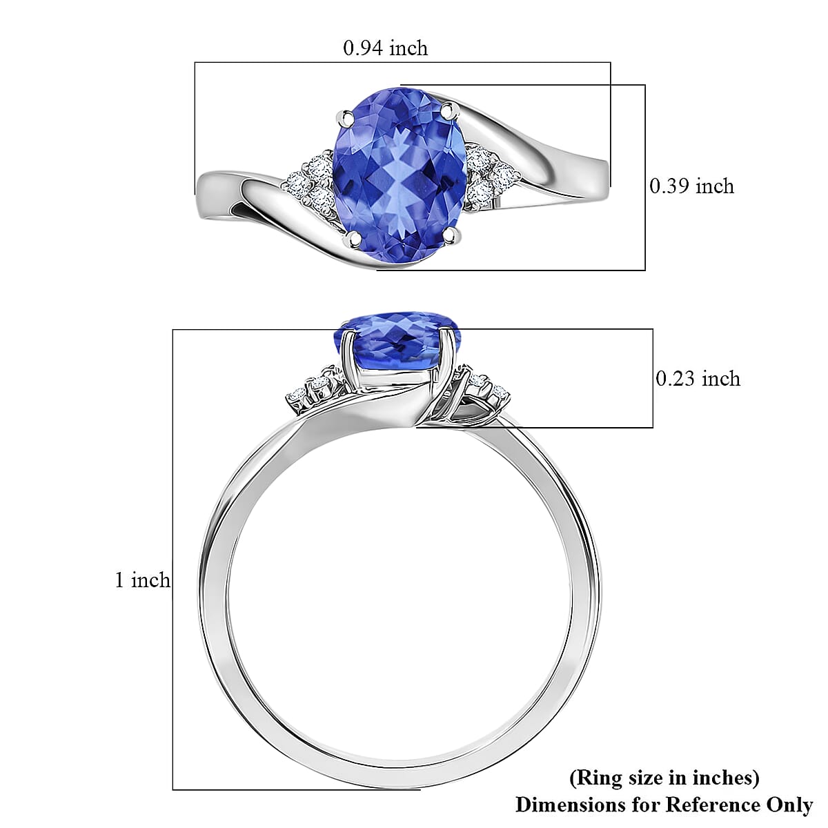 Premium Tanzanite and Diamond I1 2.10 ctw Ring in 14K White Gold (Size 8.5) 4.20 Grams image number 5