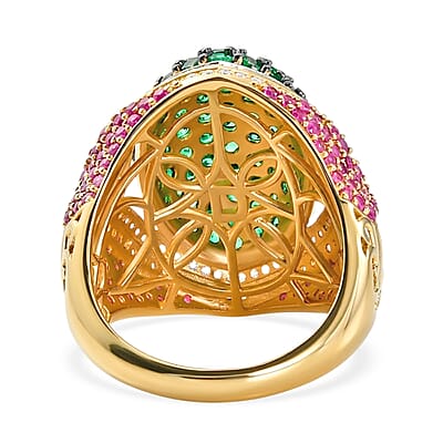 D'Joy Premium Tsavorite Garnet and Multi Gemstone 4.90 ctw Jardin Mystique Ring in 18K Vermeil Yellow Gold Over Sterling Silver (Size 6.0)