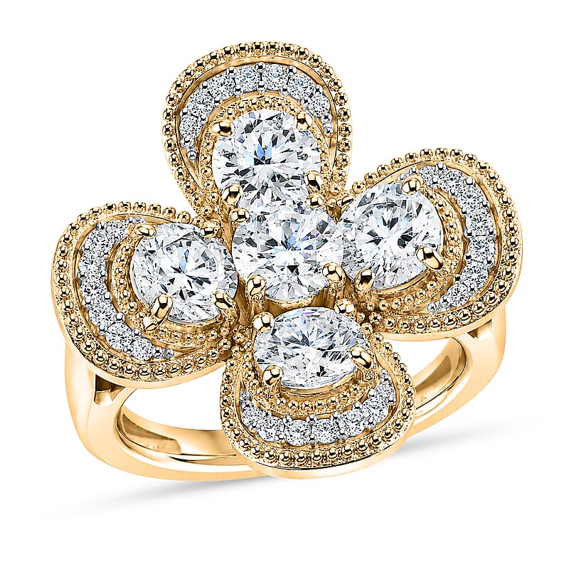 D'Joy Moissanite 2.50 ctw Floral Ring in 18K Vermeil Yellow Gold Over Sterling Silver (Size 6.0)