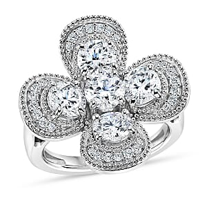 D'Joy Moissanite 2.50 ctw Floral Ring in Rhodium Over Sterling Silver (Size 7.0)