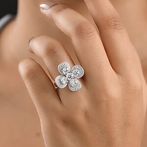 D'Joy Moissanite 2.50 ctw Floral Ring in Rhodium Over Sterling Silver (Size 8.0)