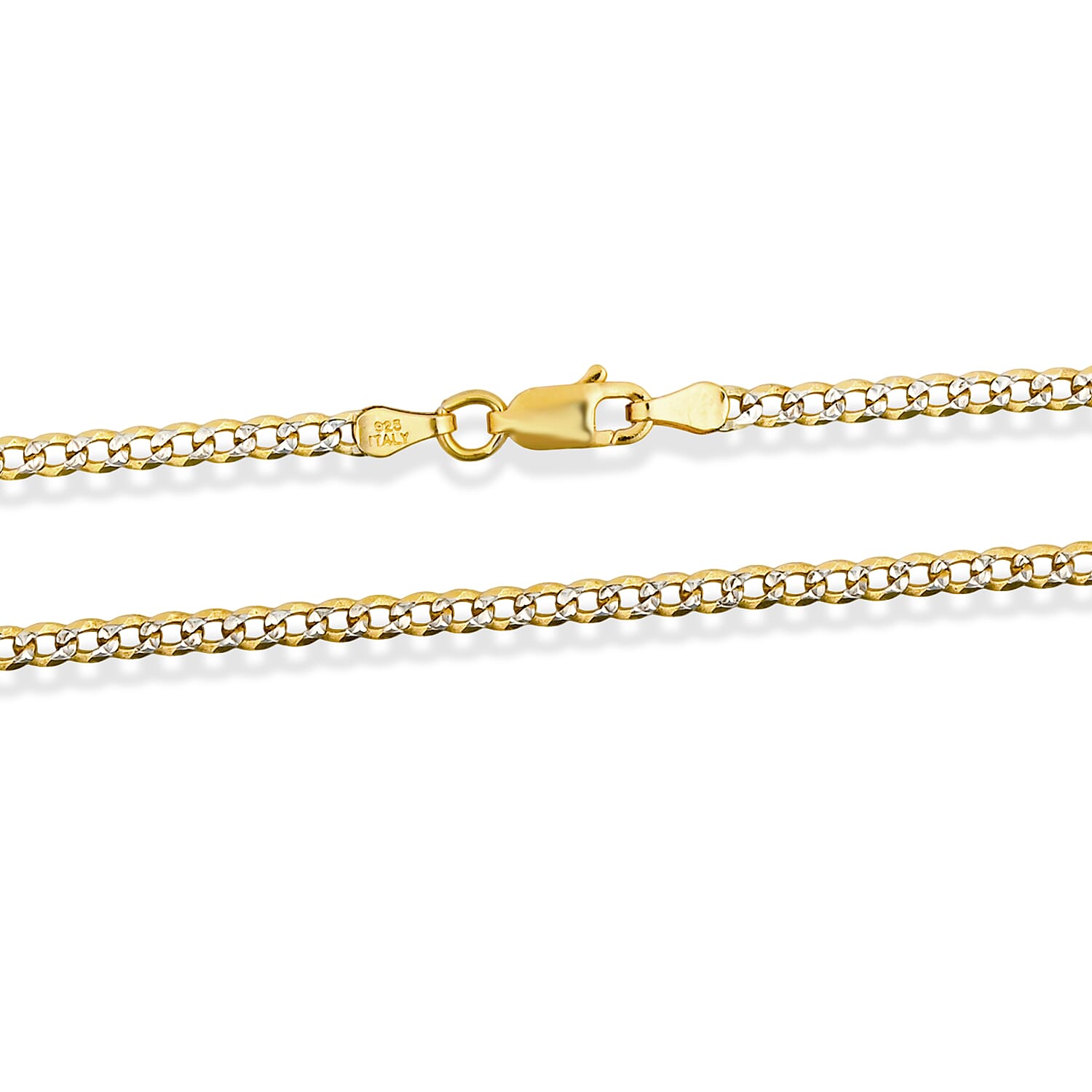 Italian Diamond-cut Cuban Chain Necklace in 14K YG and Rhodium Over Sterling Silver 5.70 Grams 20 Inches