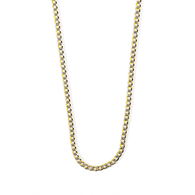 Italian Diamond-cut Cuban Chain Necklace in 14K YG and Rhodium Over Sterling Silver 6.10 Grams 22 Inches