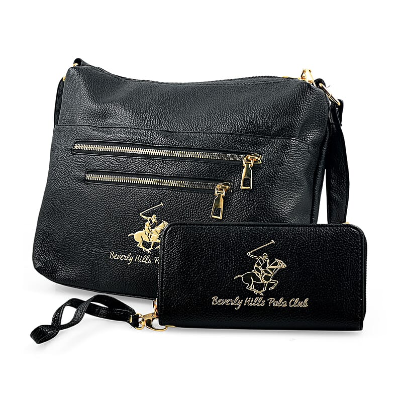 Closeout Beverly Hills Polo Club Black Faux Leather Crossbody Bag with Wallet