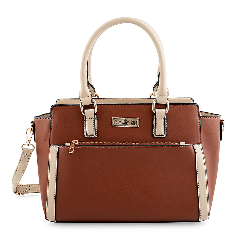 Closeout Beverly Hills Polo Club Brown Faux Leather Logo Satchel