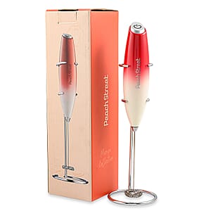 Peach Street Milk Frother with Stand in White and Red