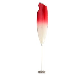 Peach Street Milk Frother with Stand in White and Red