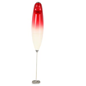 Peach Street Milk Frother with Stand in White and Red