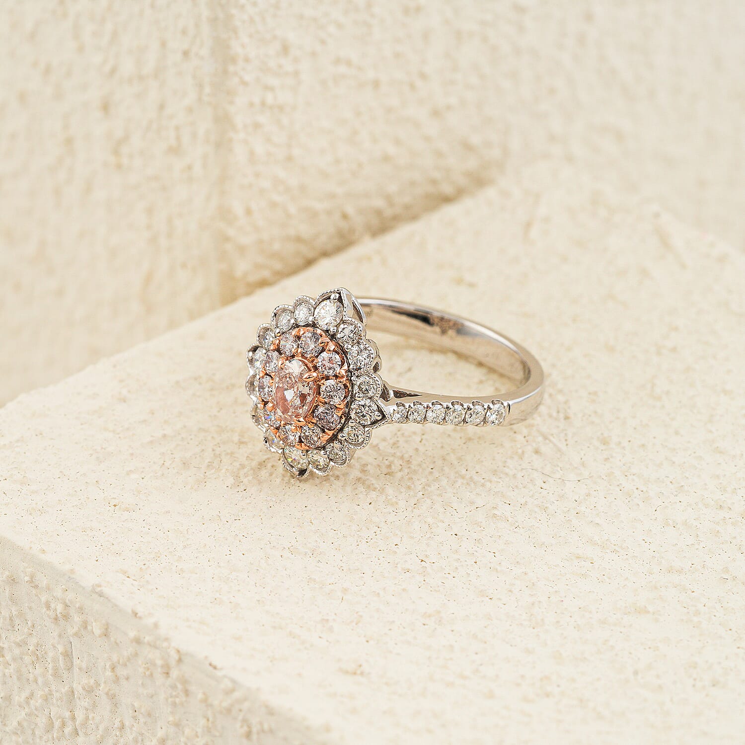 Modani Natural Pink and White Diamond VS1 1.13 ctw Ring in 14K White and Rose Gold (Size 5.0)