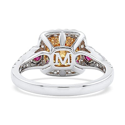 Modani Natural Yellow and White Diamond VS1, Ruby 1.37 ctw Ring in 14K White and Yellow Gold (Size 5.0)