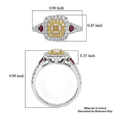 Modani Natural Yellow and White Diamond VS1, Ruby 1.37 ctw Ring in 14K White and Yellow Gold (Size 5.0)