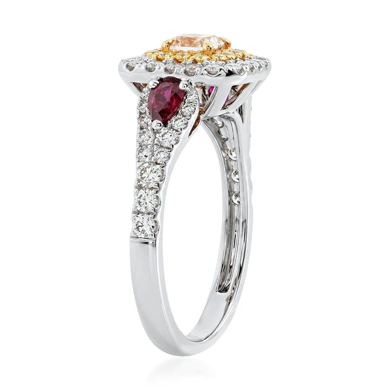 Modani Natural Yellow and White Diamond VS1, Ruby 1.37 ctw Ring in 14K White and Yellow Gold (Size 8.0)