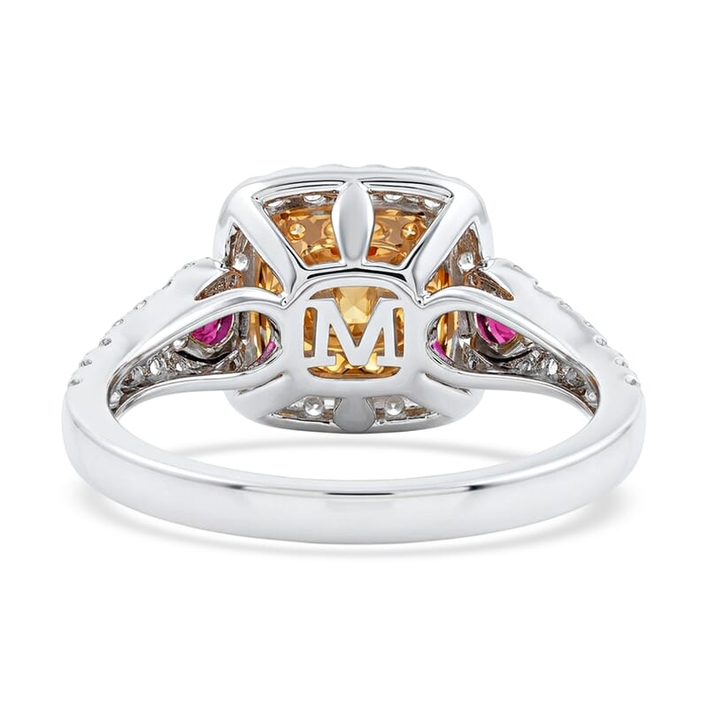 Modani Natural Yellow and White Diamond VS1, Ruby 1.37 ctw Ring in 14K White and Yellow Gold (Size 8.0)